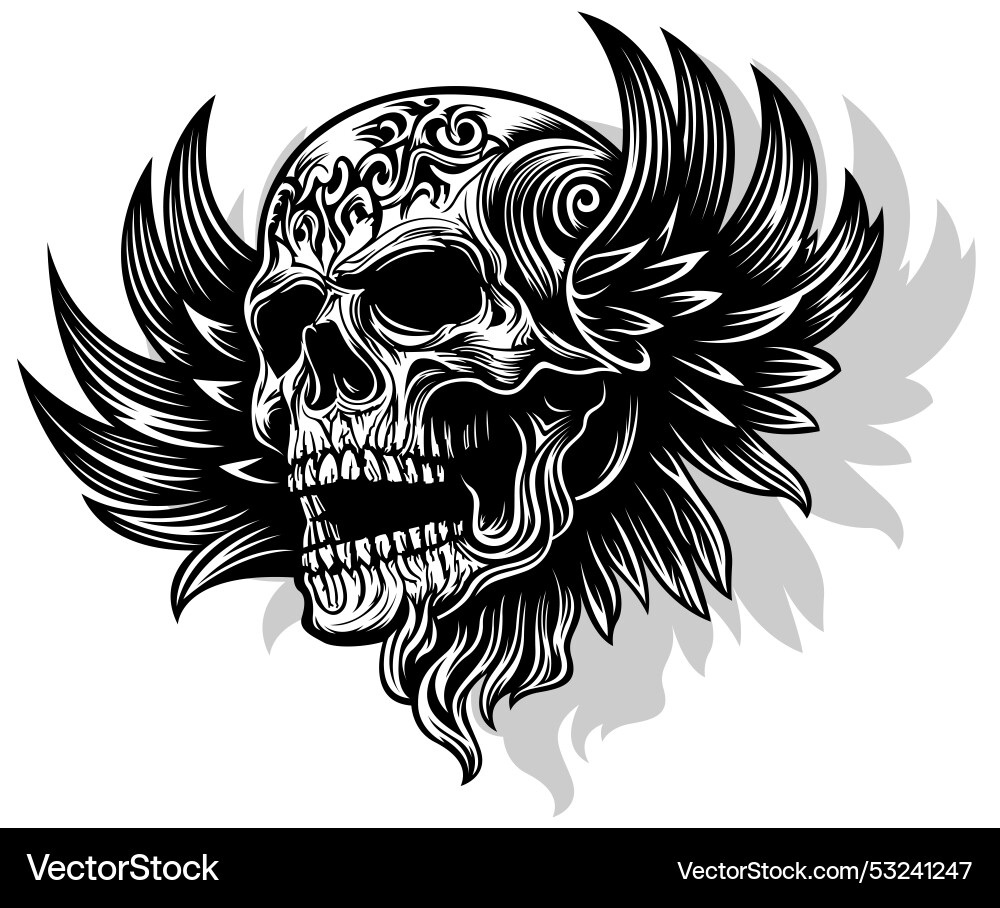 Human decorated skull with wings of fire vector image