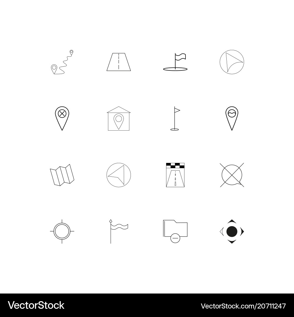 Maps and navigation simple linear icons set Vector Image
