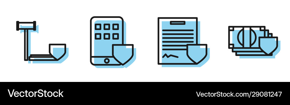Set line contract with shield judge gavel Set line contract with shield judge gavel vector image