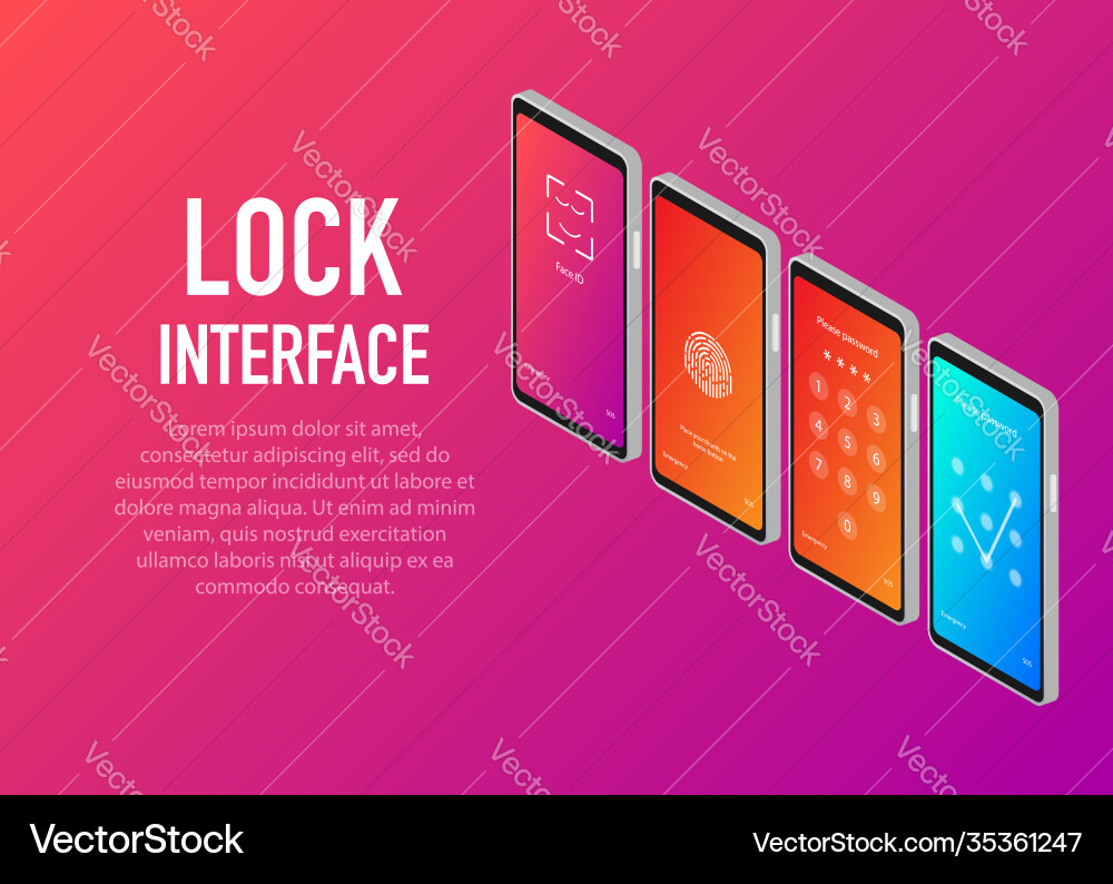 Webscreen lock authentication password smartphone Webscreen lock authentication password smartphone vector image
