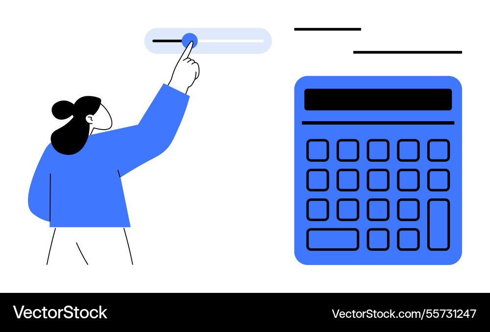 Woman adjusting slider next to large calculator Woman adjusting slider next to large calculator vector image