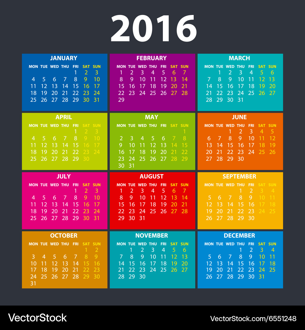 2016 calendar in the style of colorful card Vector Image