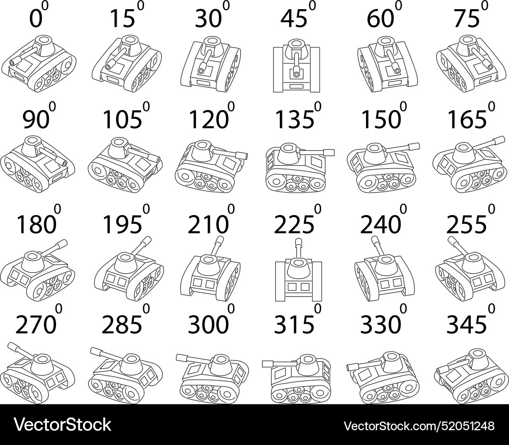 A set of 24 old tanks from different angles A set of 24 old tanks from different angles Vector Image