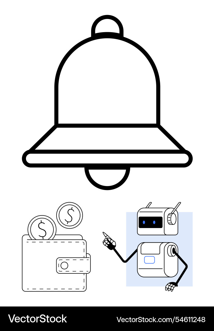 Bell symbol and robot controller with wallet Bell symbol and robot controller with wallet vector image