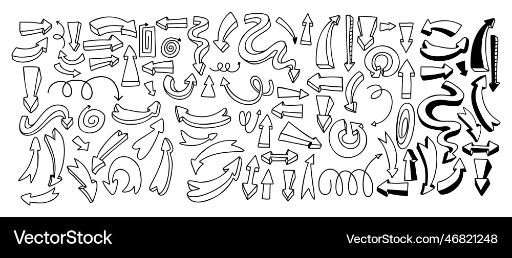 Collection doodles of arrows and pointers shapes Vector Image