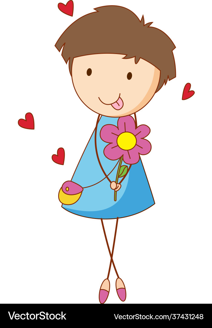 Ein Mädchen Cartoon Charakter mit Blume Ein Mädchen Cartoon Charakter mit Blume vektorbild