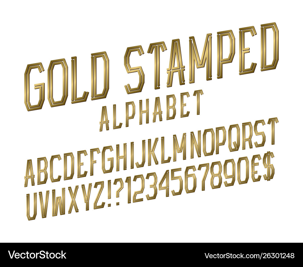 Gold gestempeltes Alphabet mit Zahlen Dollar Gold gestempeltes Alphabet mit Zahlen Dollar vektorbild