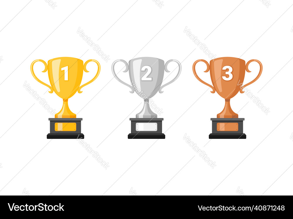Gold silver bronze trophy cups game winner prize Gold silver bronze trophy cups game winner prize vector image