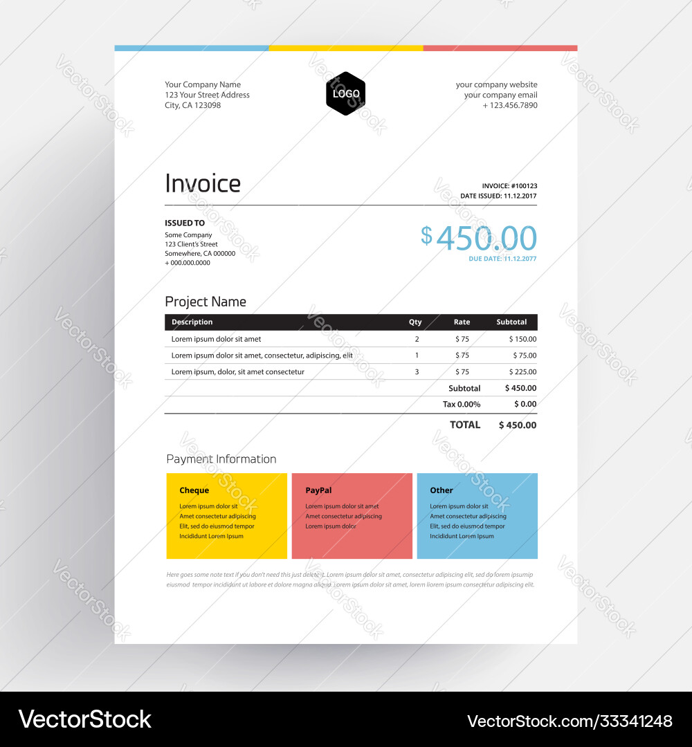 Invoice template design in minimal style vector image