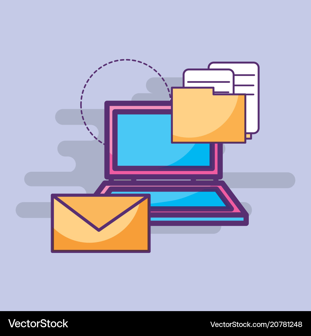 Laptop email message folder data Laptop email message folder data vector image