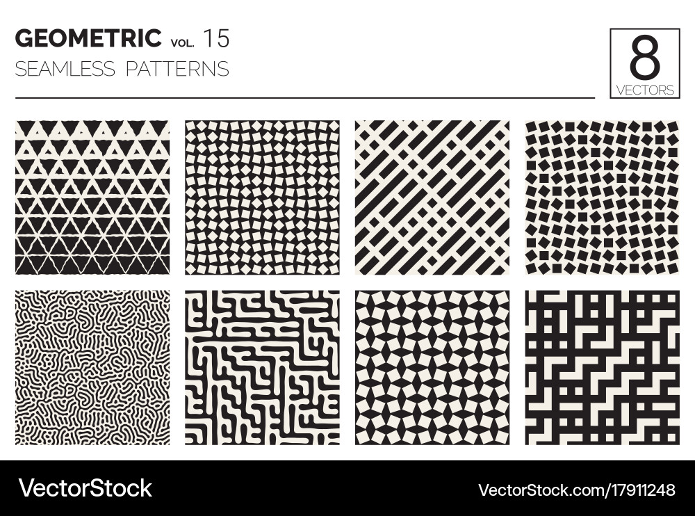 Minimal geometric seamless patterns set Vector Image