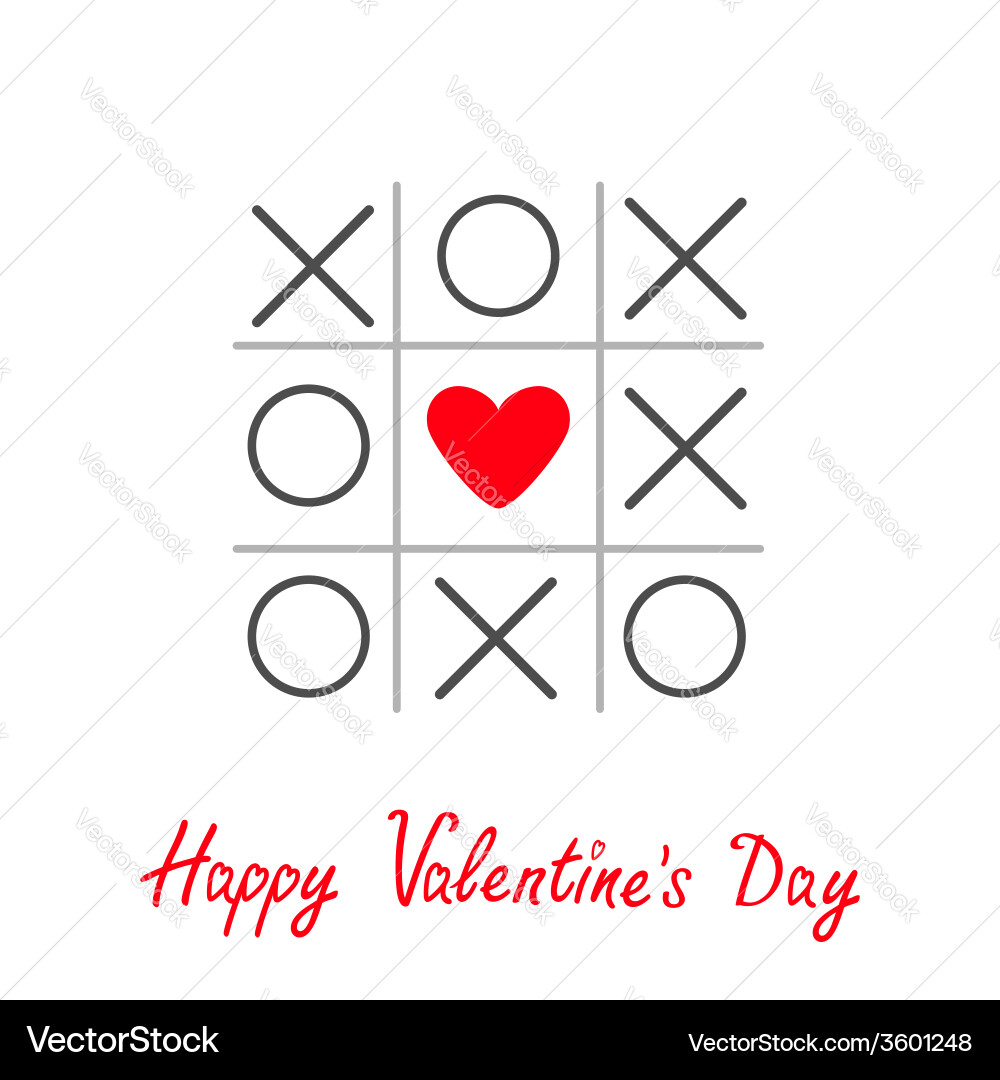 Tic tac toe game with cross and heart sign mark vector image