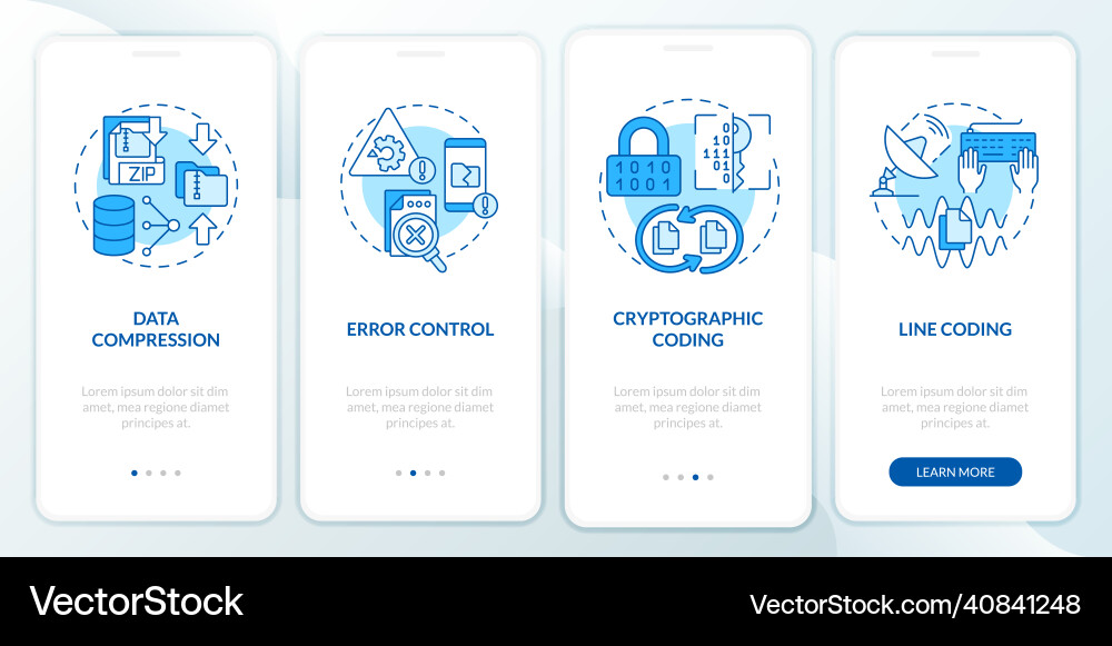 Types of coding blue onboarding mobile app screen Types of coding blue onboarding mobile app screen vector image