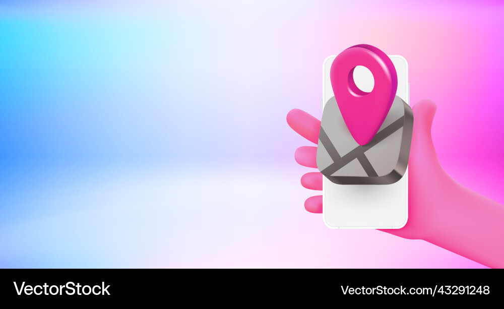 Using navigation application on mobile phone 3d vector image