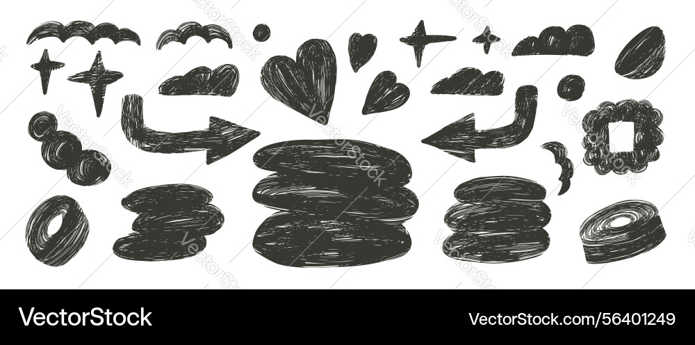 Abstract shapes and text boxes charcoal drawn set Abstract shapes and text boxes charcoal drawn set vector image