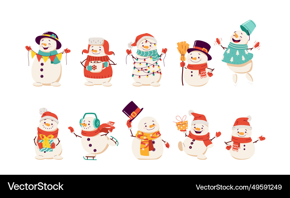 Adorable Snowmen Christmas Set vector image