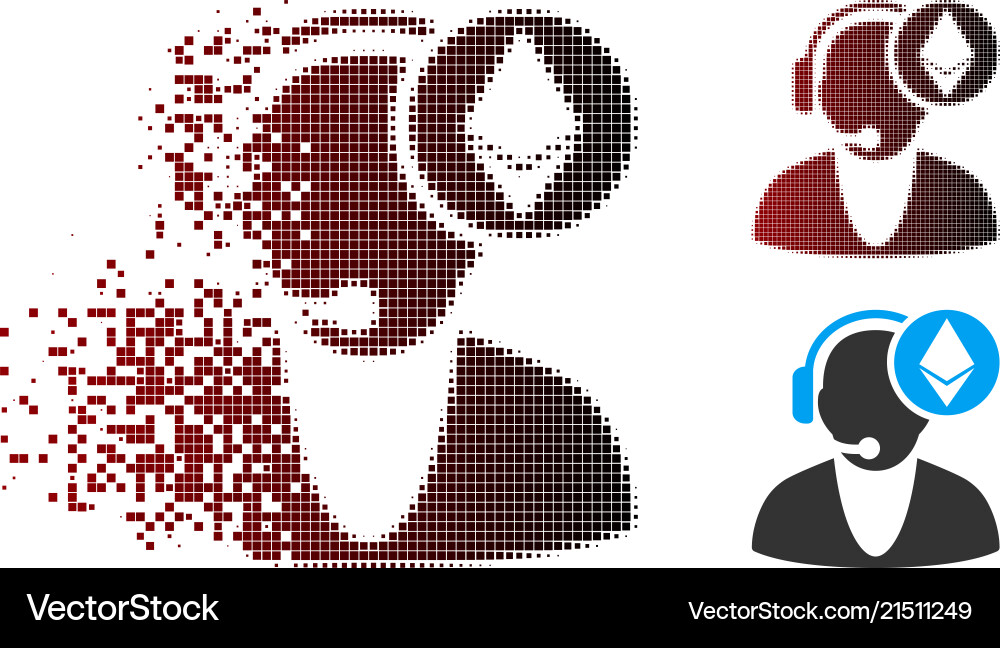 Dispersed pixel halftone ethereum operator icon Vector Image