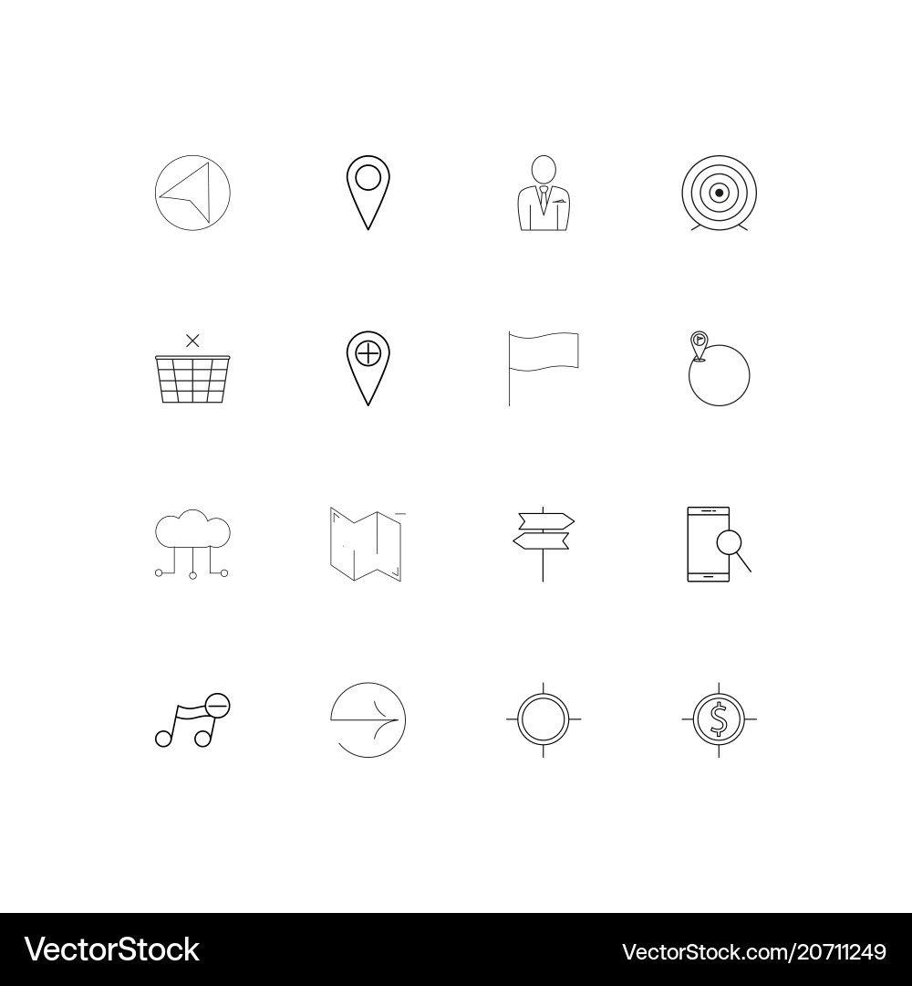 Maps and navigation simple linear icons set Vector Image