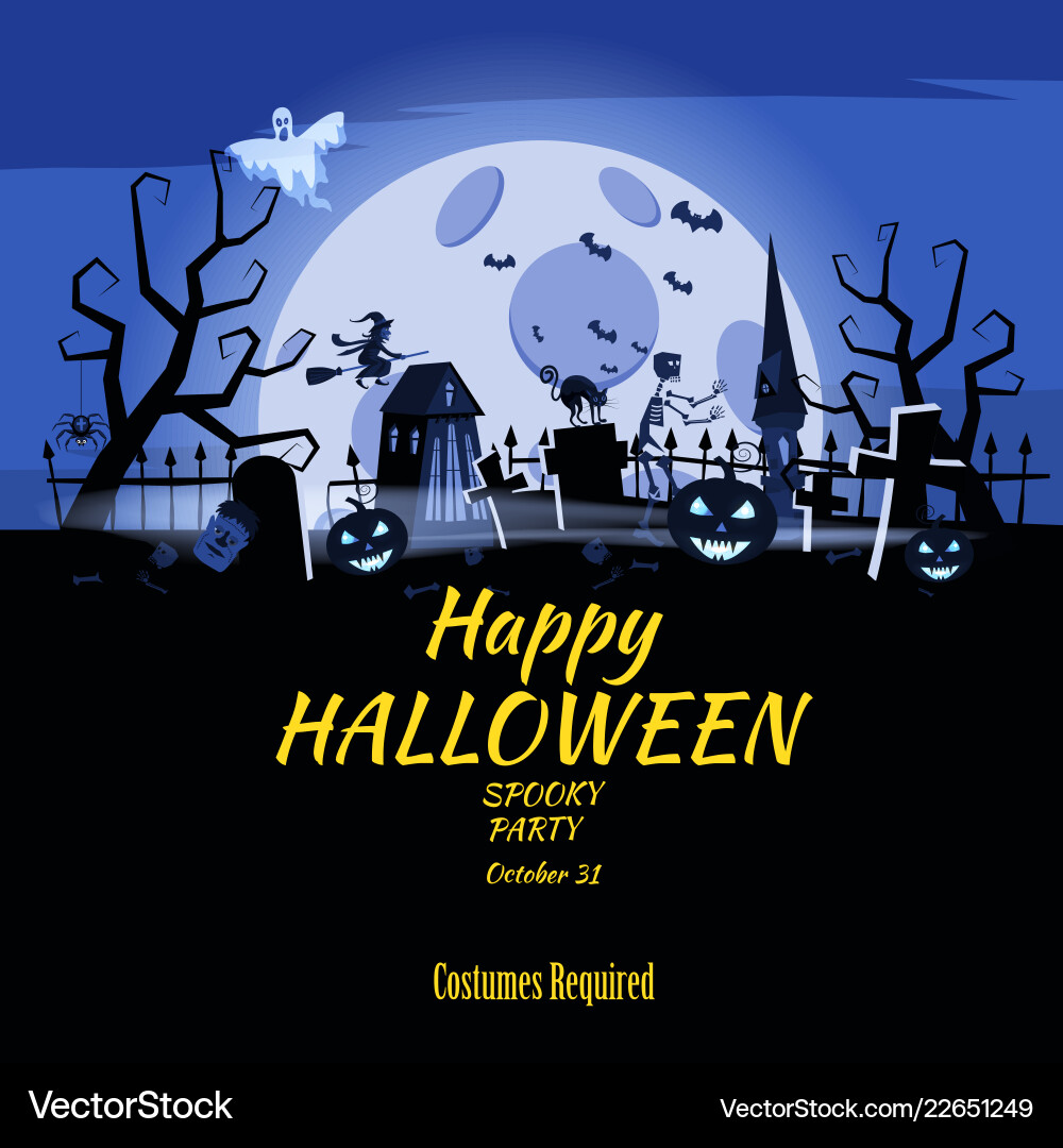Poster happy halloween holiday pumpkin cemetery Poster happy halloween holiday pumpkin cemetery vector image
