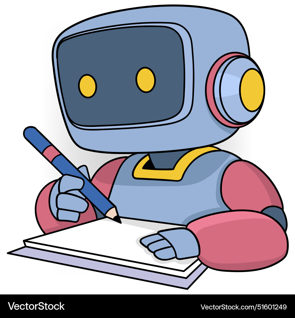 Robot is writing and reading a book studying Vector Image