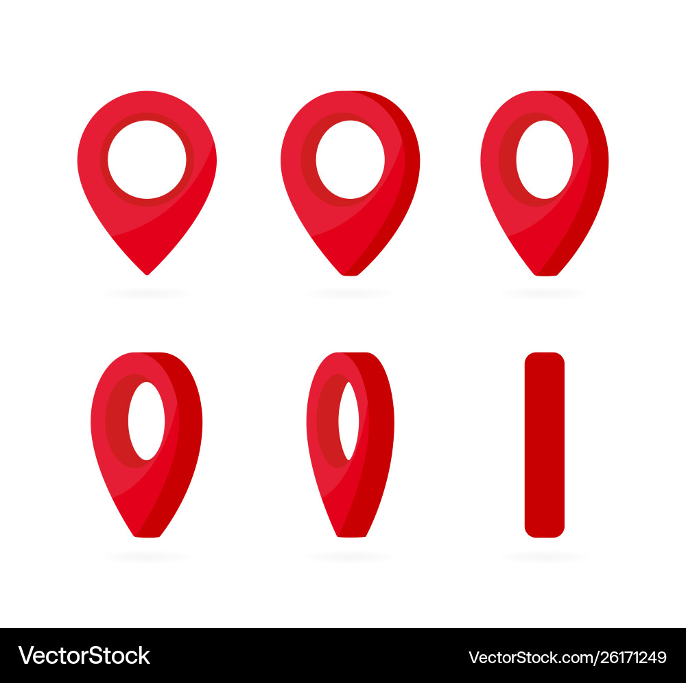 Set vertical rotation red location marks map Set vertical rotation red location marks map vector image