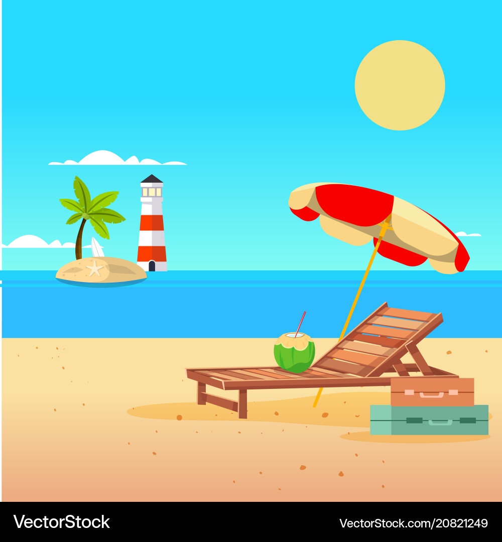 Sommer Strandschirm Stuhl Leuchtturm Hintergrund Sommer Strandschirm Stuhl Leuchtturm Hintergrund vektorbild