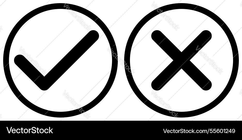 Tick and x in circle ok check mark cross Tick and x in circle ok check mark cross vector image