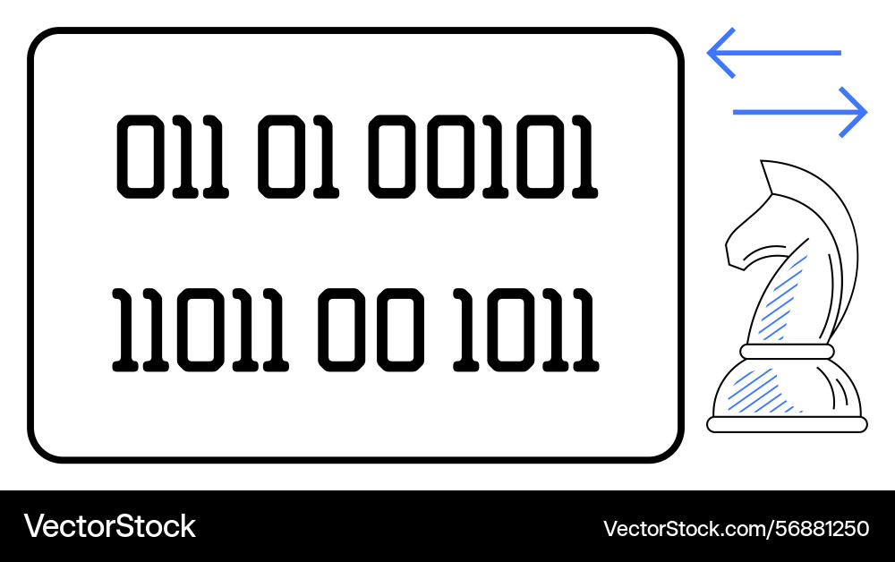 Binary code with chess knight and arrows Binary code with chess knight and arrows Vector Image