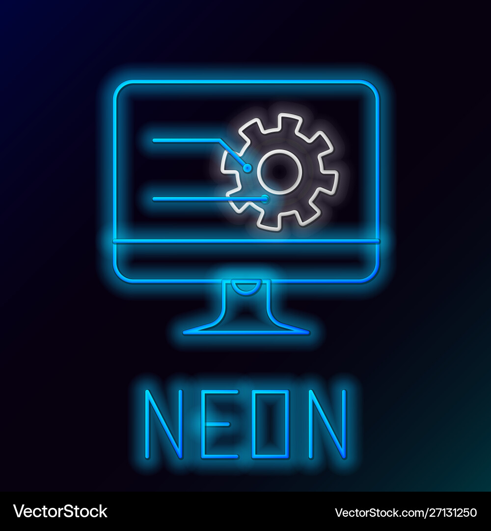 Blue glowing neon line computer monitor with graph Blue glowing neon line computer monitor with graph vector image