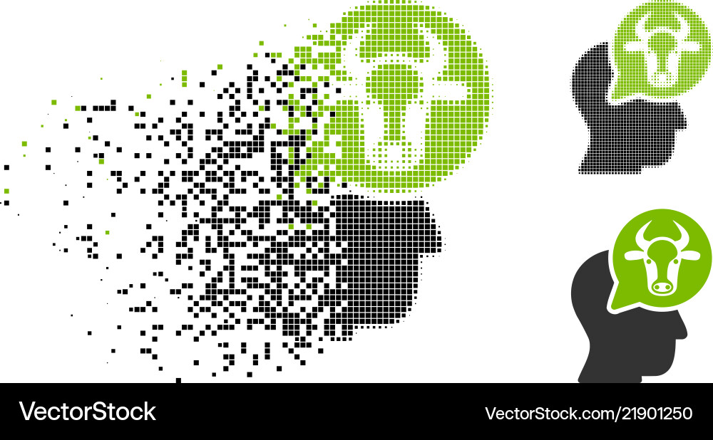 Dissolved pixelated halftone cattle thinking Dissolved pixelated halftone cattle thinking vector image