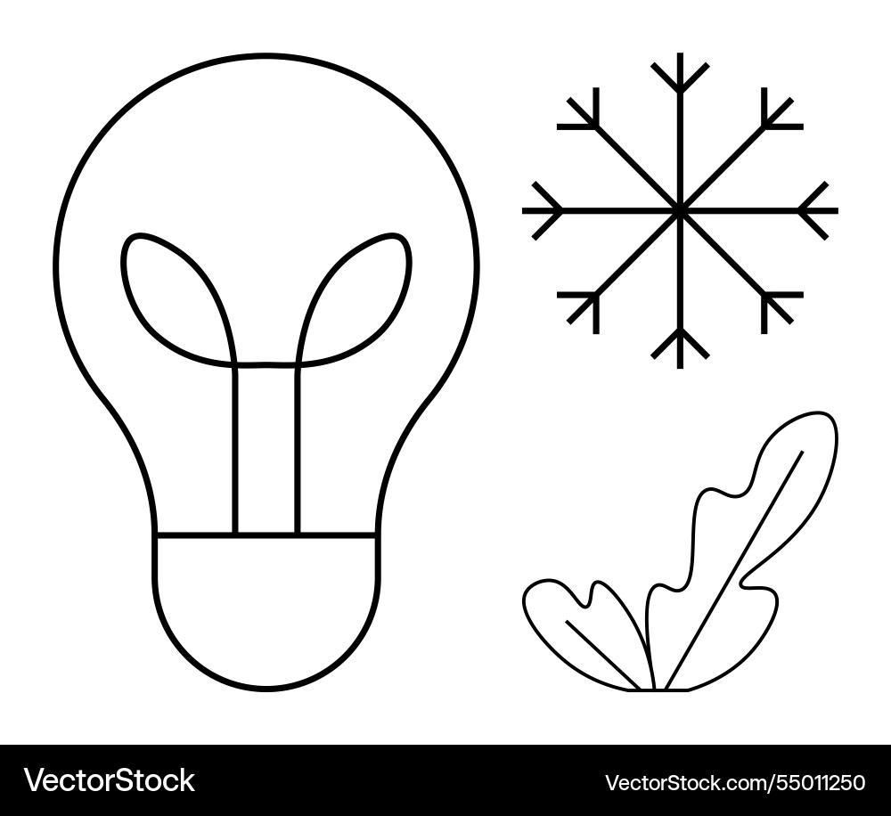 Lightbulb snowflake and leaf icons representing Lightbulb snowflake and leaf icons representing vector image