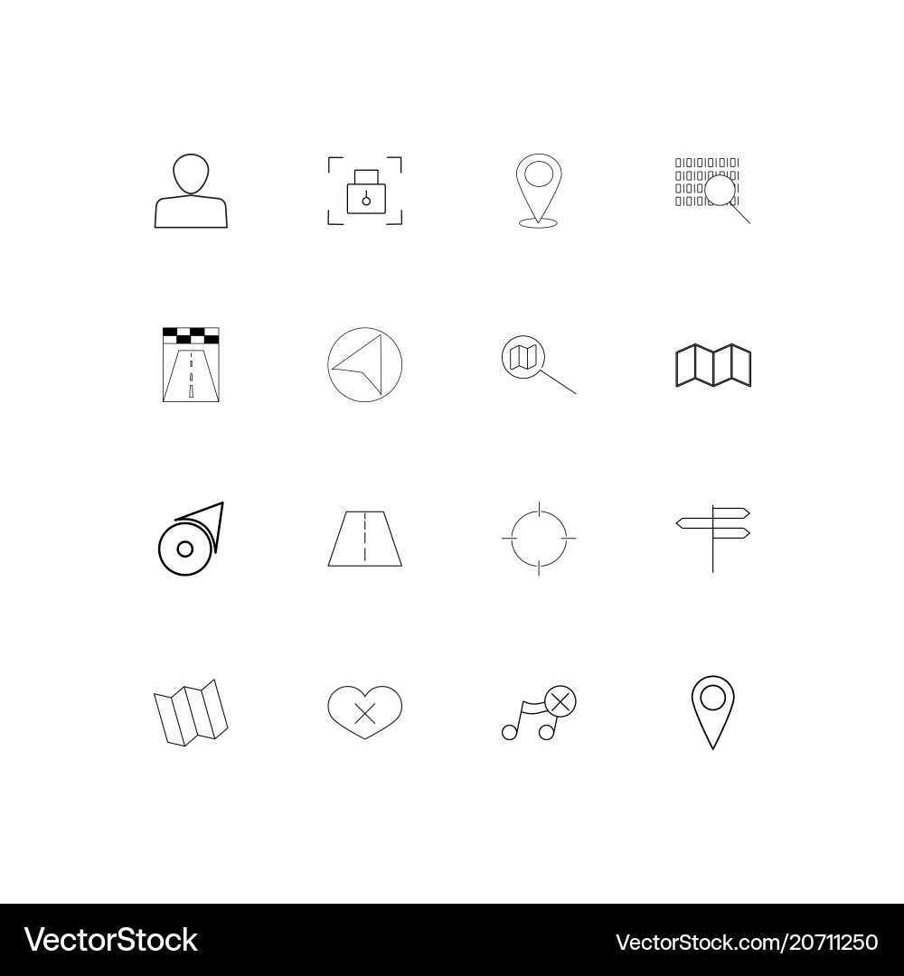 Maps and navigation simple linear icons set Vector Image