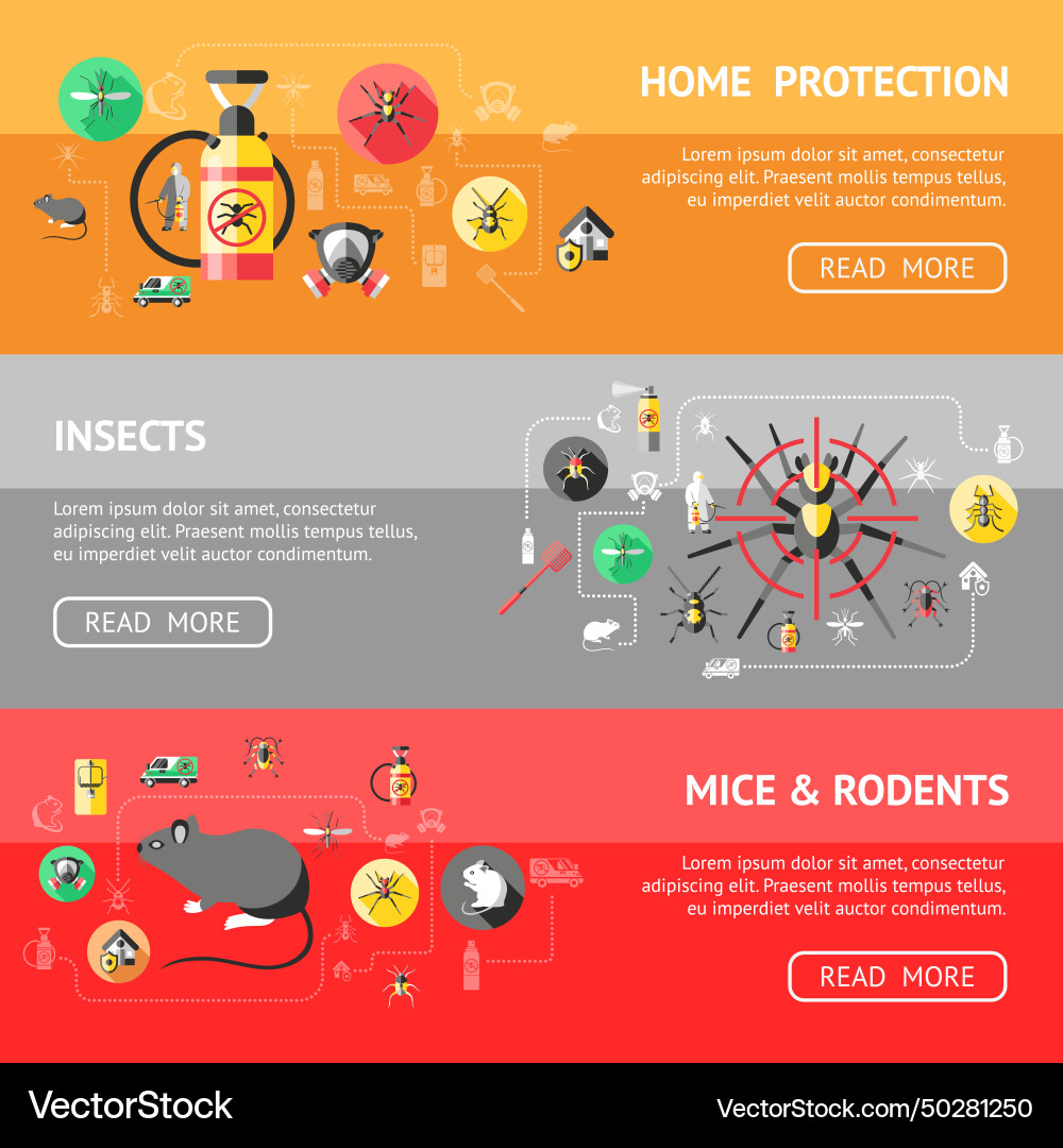 Pest control horizontal banners set Pest control horizontal banners set vector image