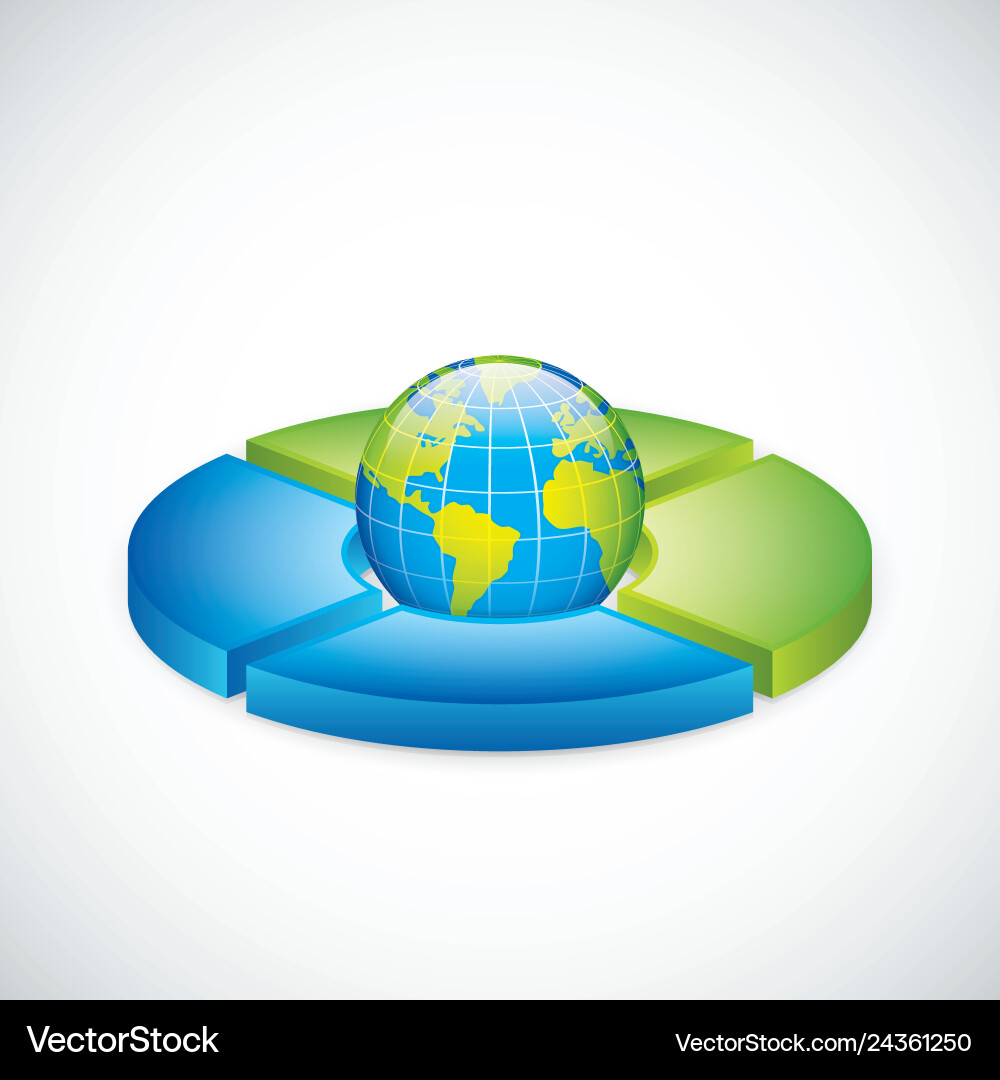 Pie chart with a globe Pie chart with a globe vector image