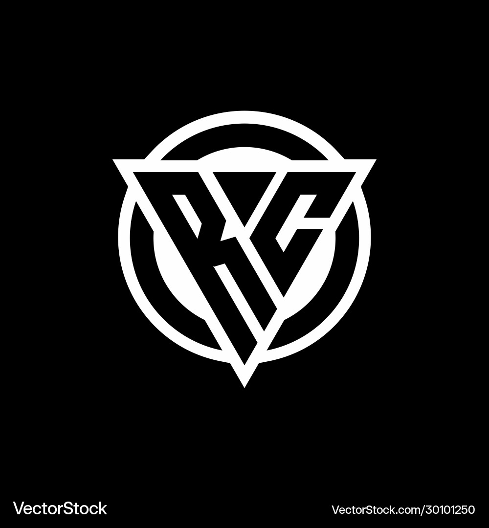 Rc logo with negative space triangle shape vector image