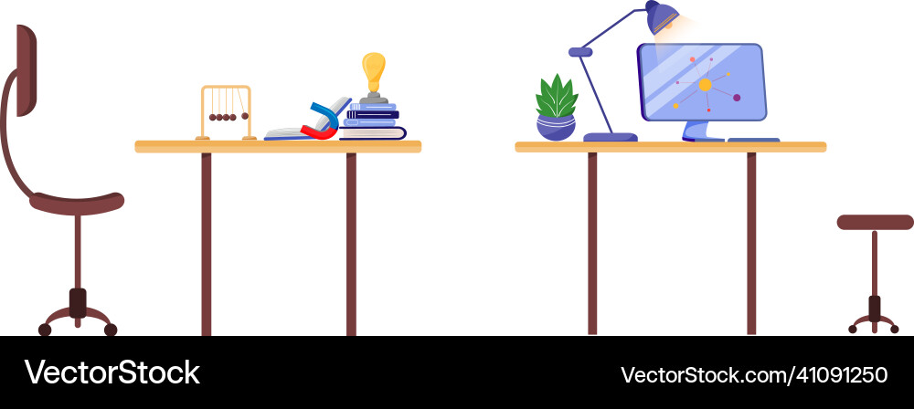 Scientist workplace flat color object set Scientist workplace flat color object set vector image