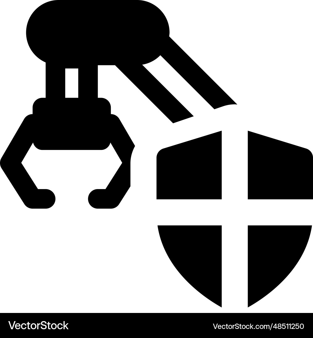 Shield protected robotic arm machine in factory vector image