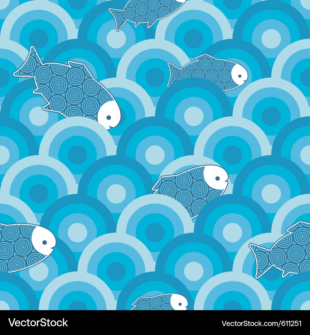 Blue Wave Fish Pattern Vector Image