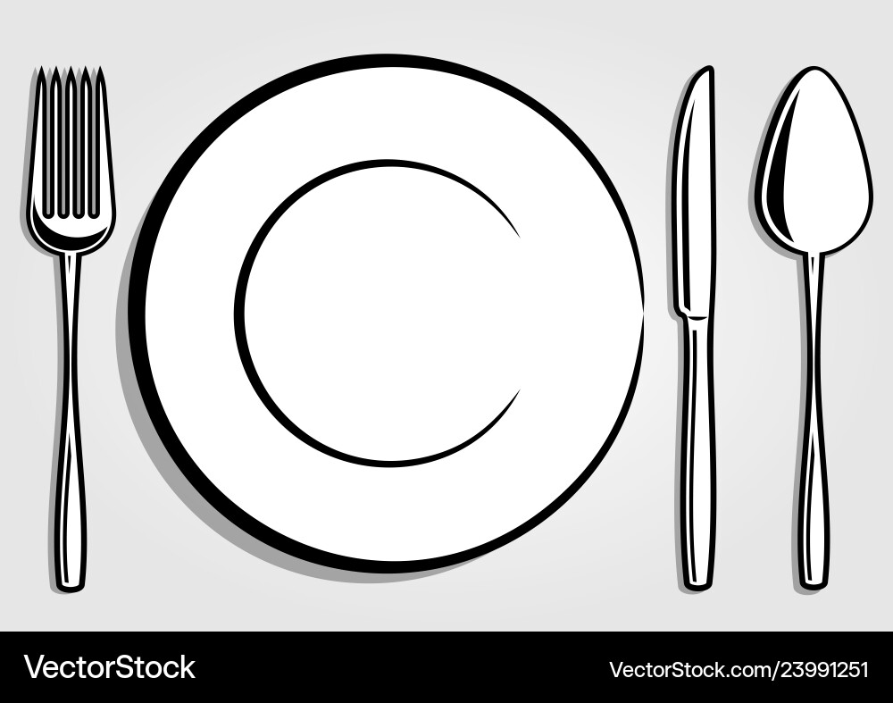 Empty plate with knife spoon and fork Vector Image