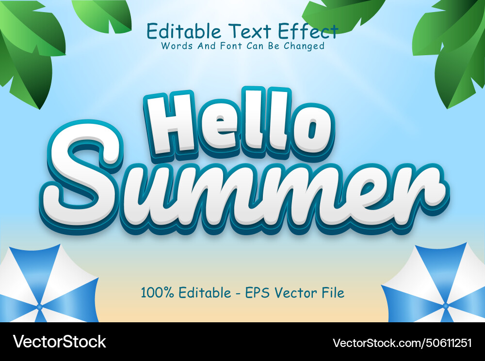 Hello summer editable text effect 3 dimension vector image