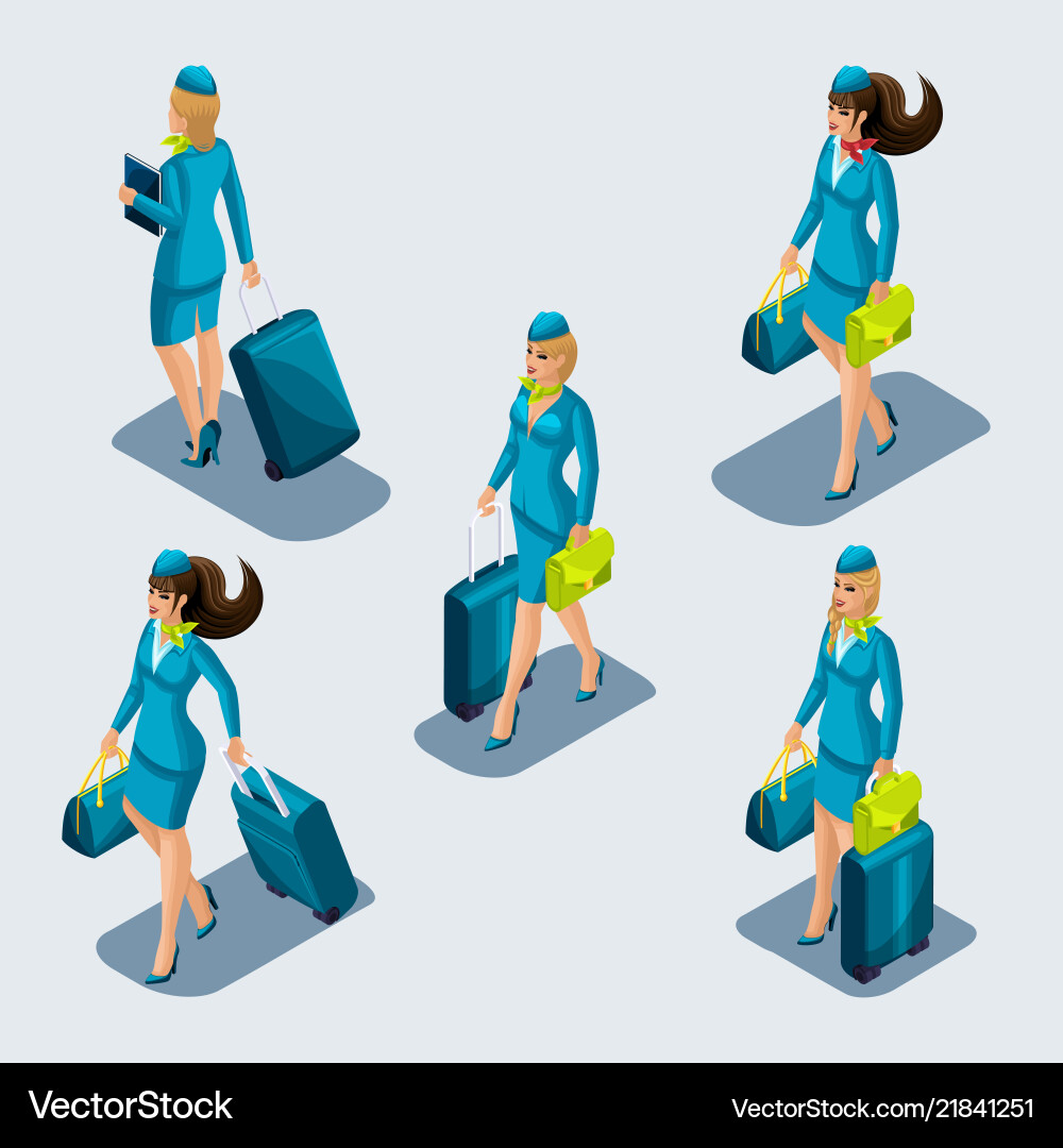 Isometrie Satz von Stewardess Mädchen in wunderschön Isometrie Satz von Stewardess Mädchen in wunderschön vektorbild