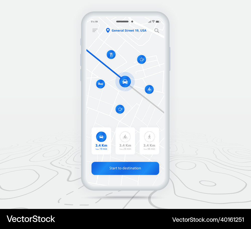 Map gps navigation ux ui concept smartphone Map gps navigation ux ui concept smartphone vector image