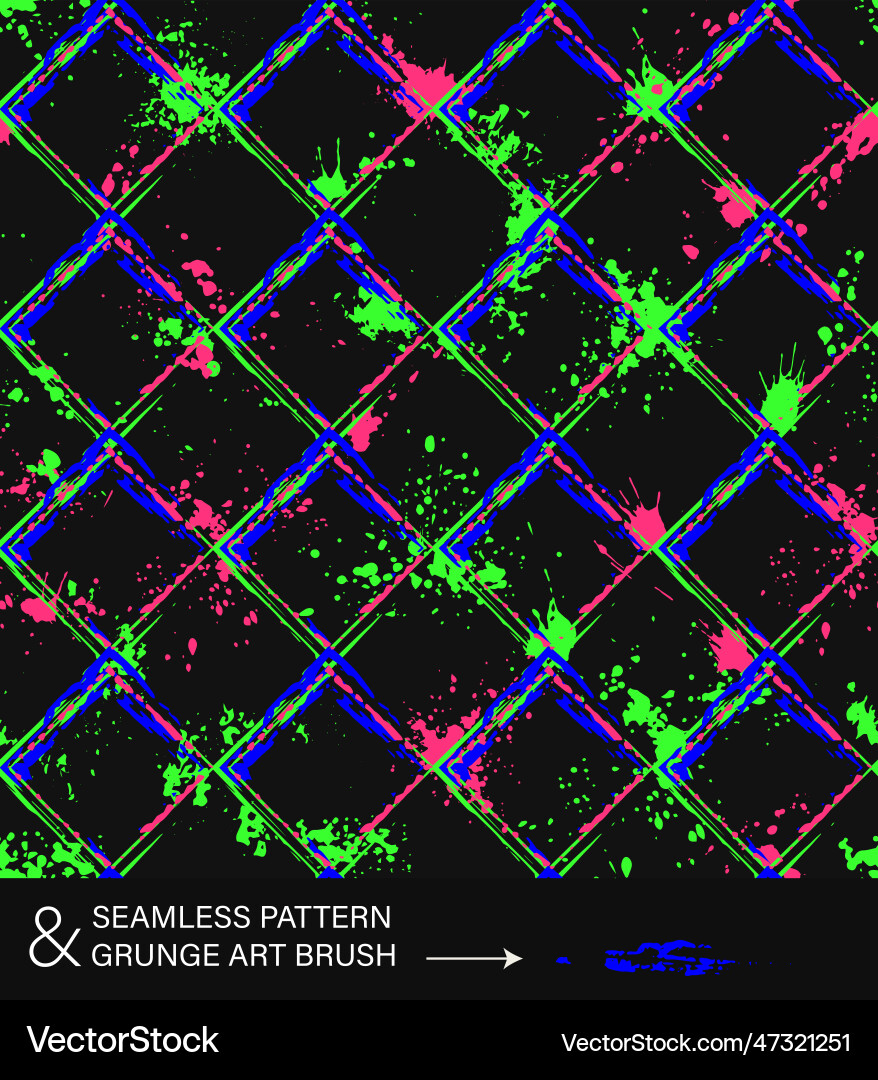 Neon pattern with square grid spattered paint vector image