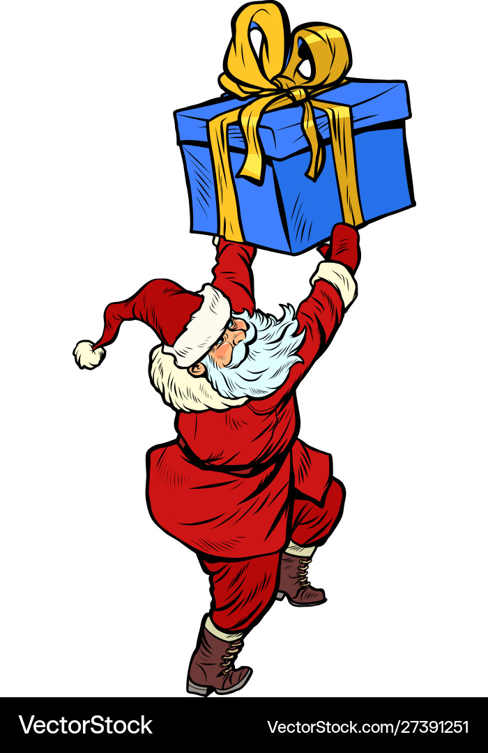 Retro Santa mit Geschenkbox Vektorbild