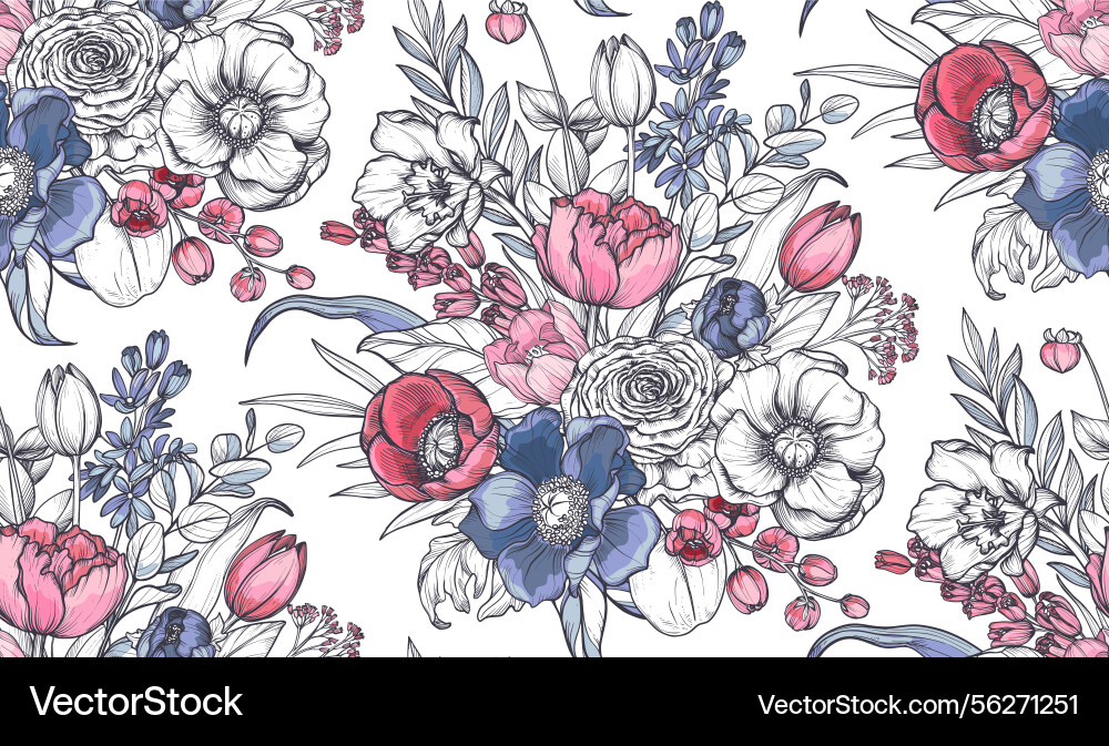 Seamless pattern with bouquets of spring Seamless pattern with bouquets of spring vector image