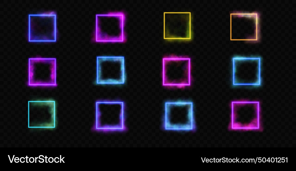 Set of neon square portals design elements Set of neon square portals design elements vector image