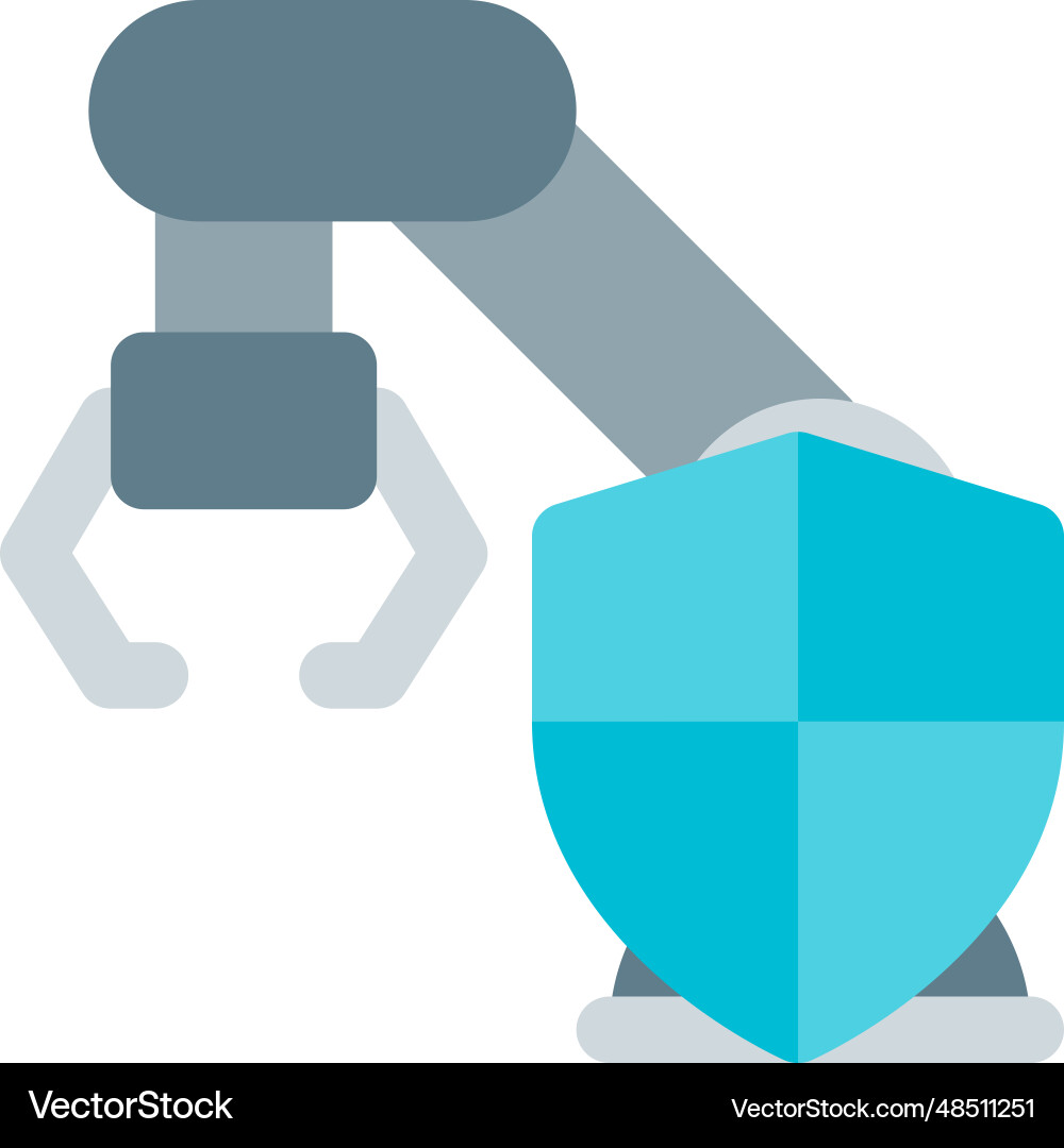 Shield protected robotic arm machine in factory Vector Image