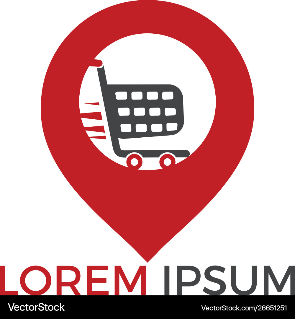 Shopping cart and map pointer logo design Shopping cart and map pointer logo design Vector Image