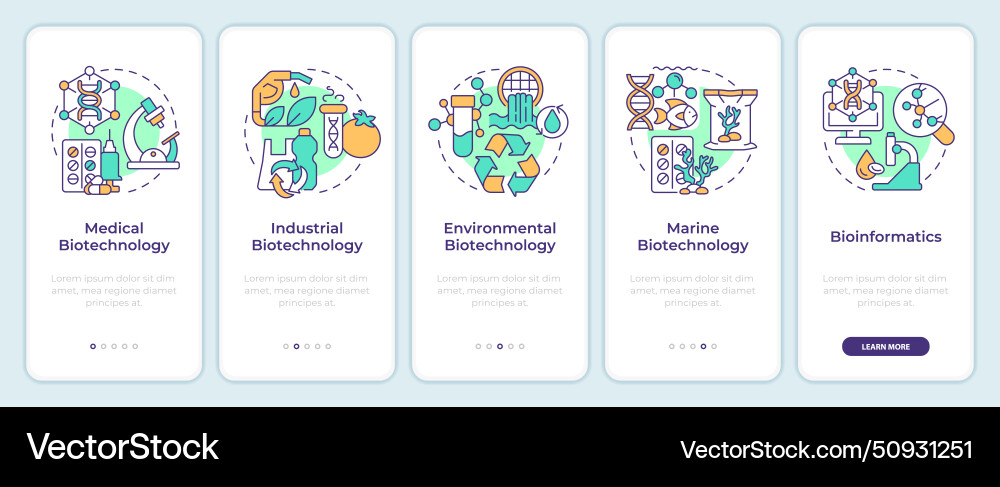 Types of biotechnology onboarding mobile app Types of biotechnology onboarding mobile app vector image