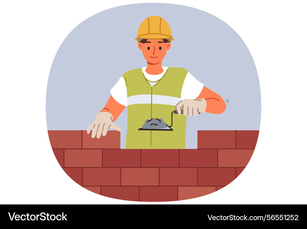 Man bricklayer builder builds brick wall using Vector Image